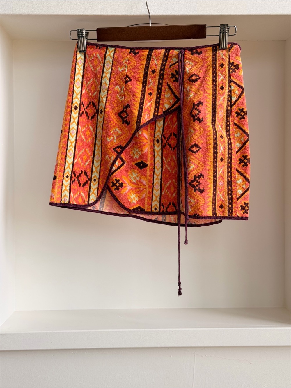 Urban Outfitters Orange  Patterned Wrap Mini Skirt